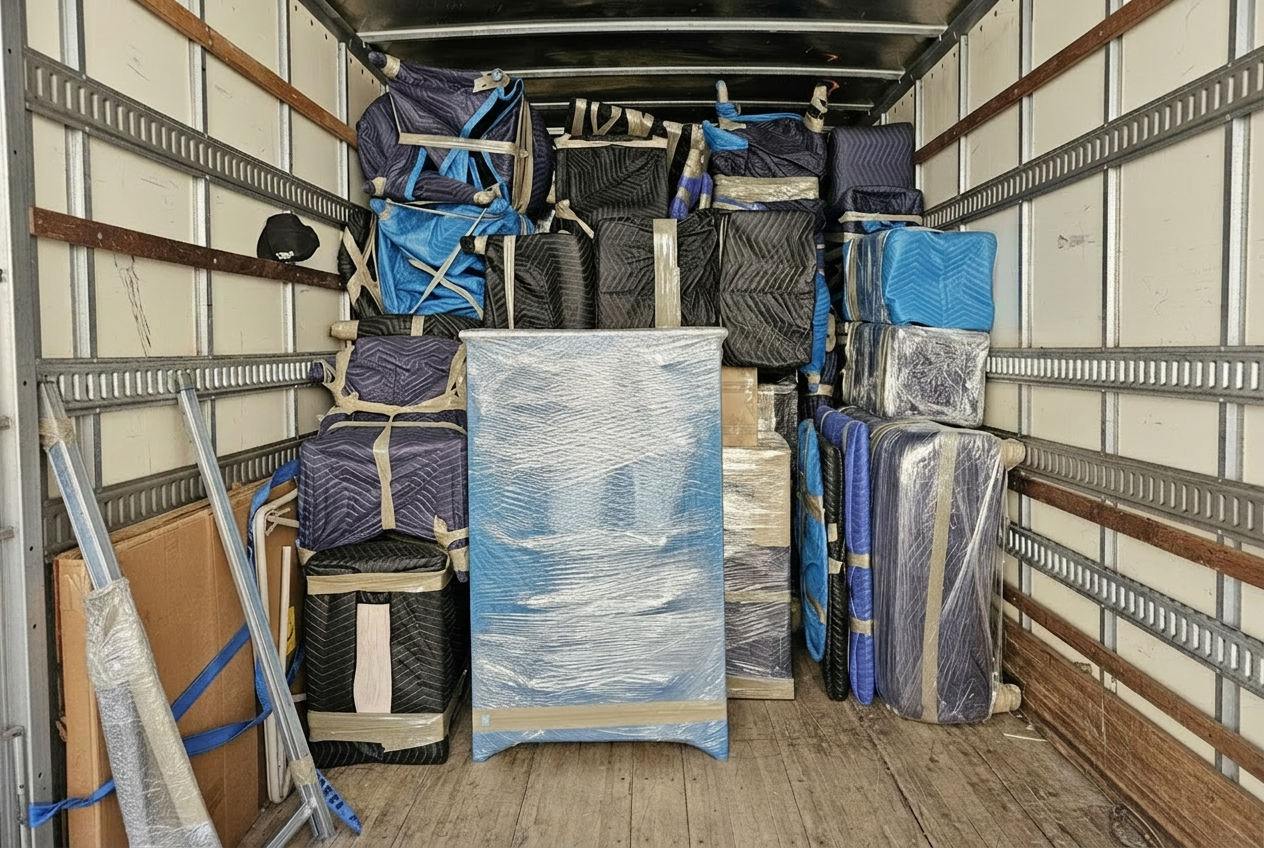 Expertly packed moving truck interior