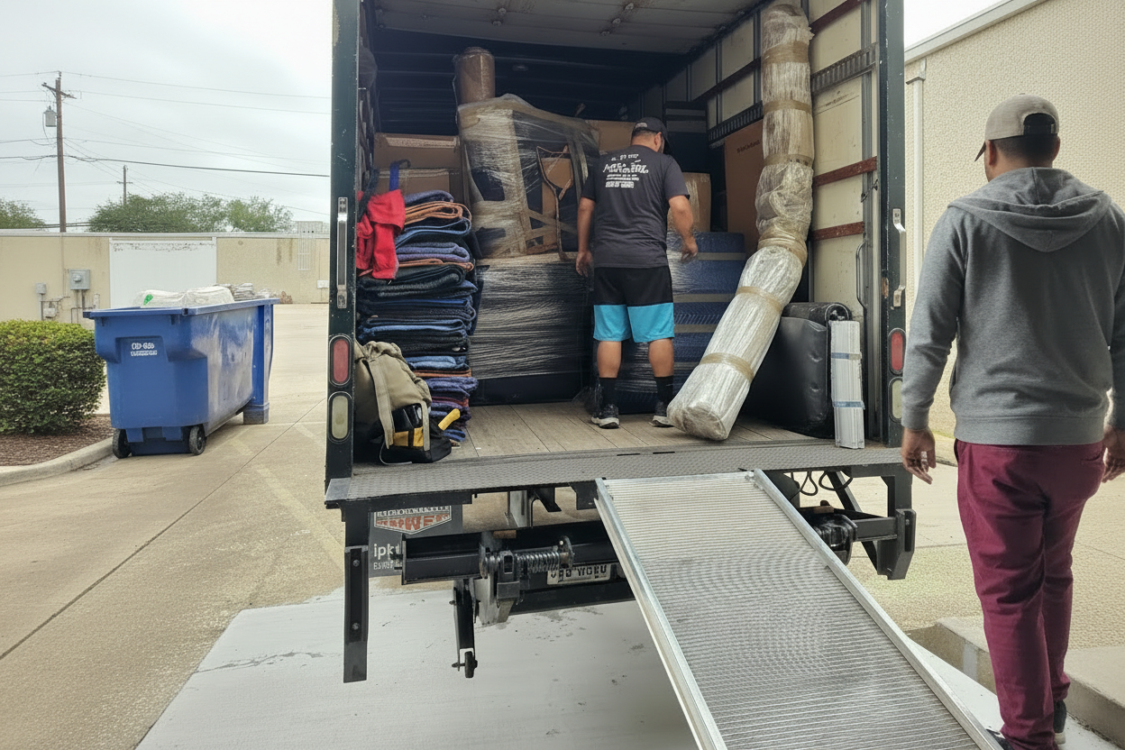 Stonebriar Moving crew loading a truck for an Uptown Dallas high-rise apartment move